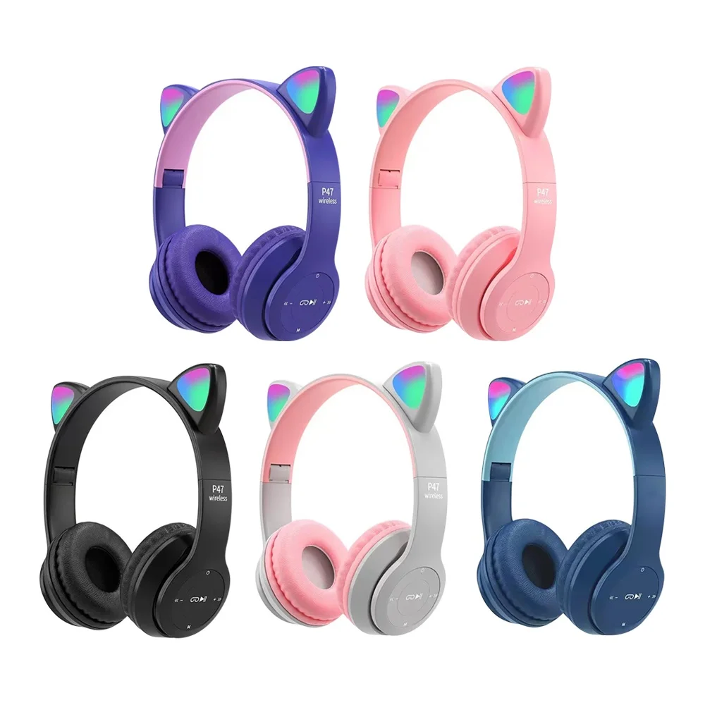 Cat Ear Bluetooth Headset Led - Cute Cat Ear Bluetooth Compatible Headset